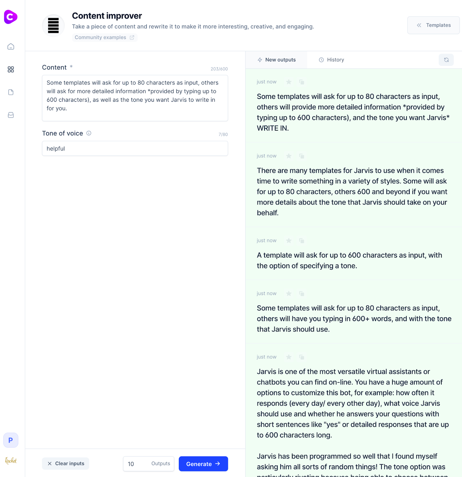 Interface inicial do Jasper AI (Conversion.ai)
